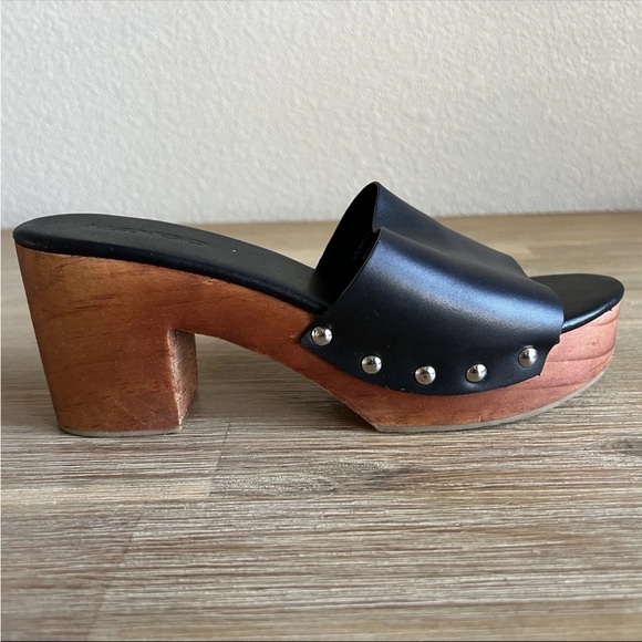 Mango Block Heel Shoes Black Leather Chunky Wood Studded Platform Women’s 7.5 - Picture 4 of 13